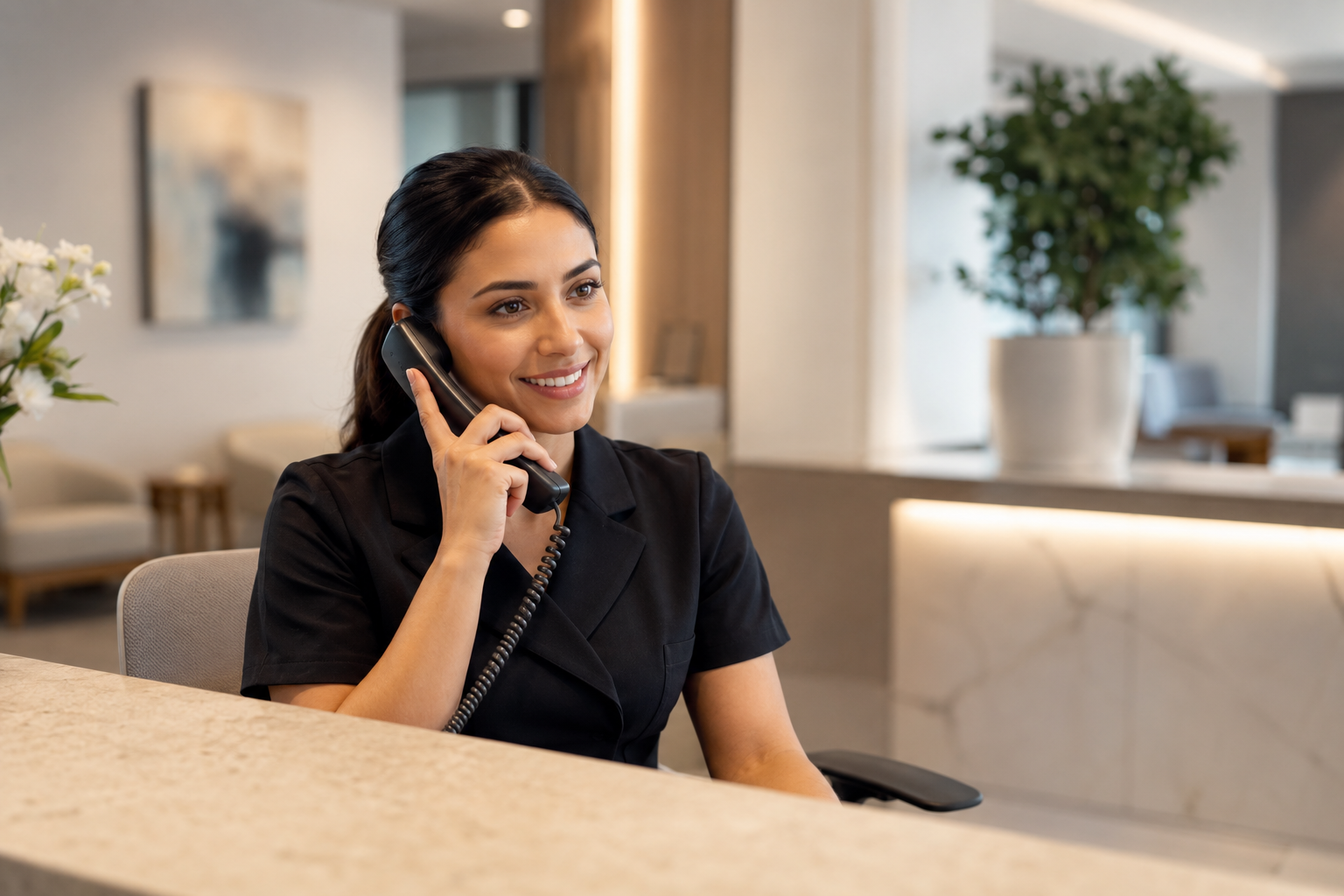 Front desk staff answering a call so no patient inquiry is missed